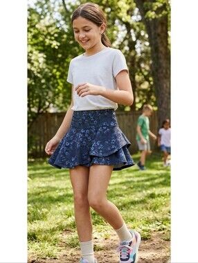 All In Motion Mid Rise Tiered Ruffle Floral Athletic Skort Blue